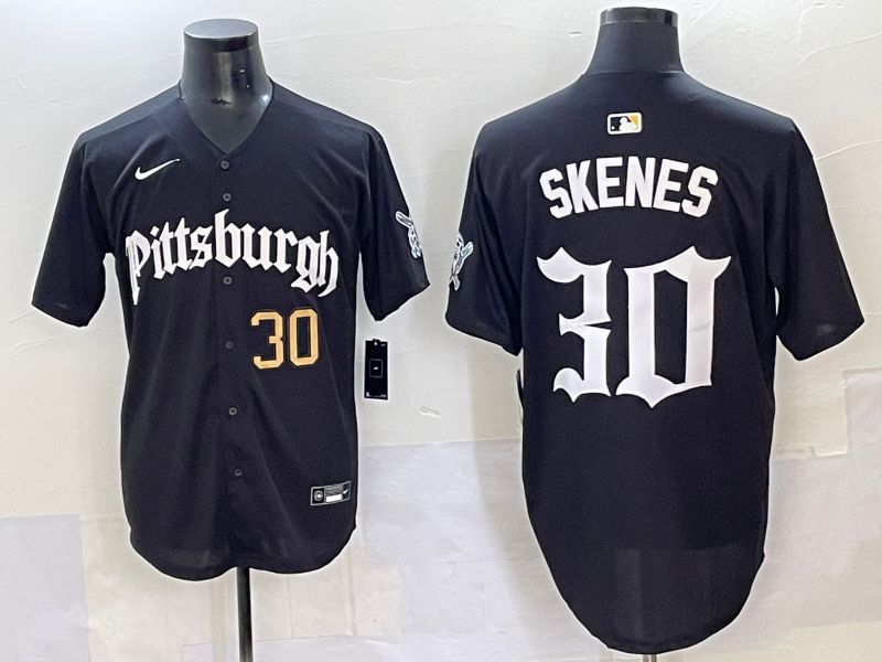 Men 2025 Pittsburgh Pirates #30 Skenes Black Five generations Joint Name Nike MLB Jersey style 5->pittsburgh pirates->MLB Jersey